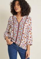 Modcloth Flawlessly Folkloric 3/4 Sleeve Top In Floral In L