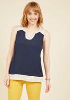 Modcloth Notch So Fast! Sleeveless Top In Navy Dots