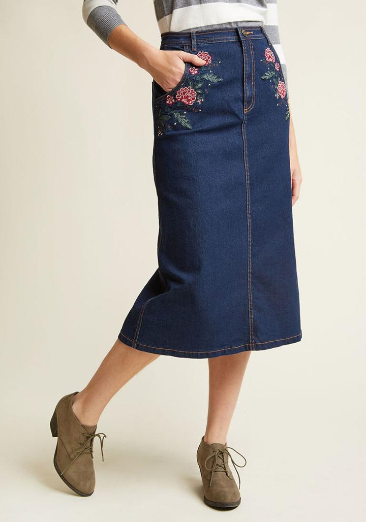 Modcloth Sweet To Meet You Denim Midi Skirt In S