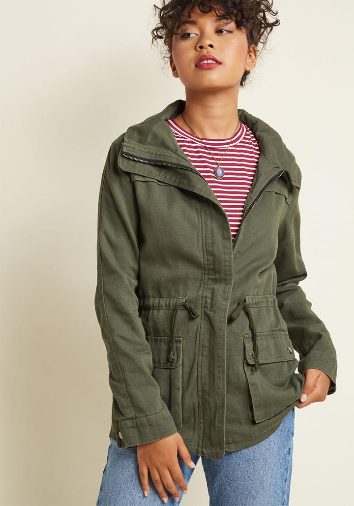 Modcloth Escape Into Nature Jacket In Moss In S