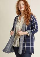 Modcloth Simply Snuggly Checked Cardigan In Navy In L