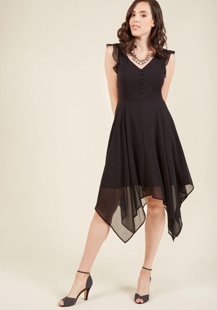 Modcloth Chiffon Handkerchief Midi Dress In Black In 1x
