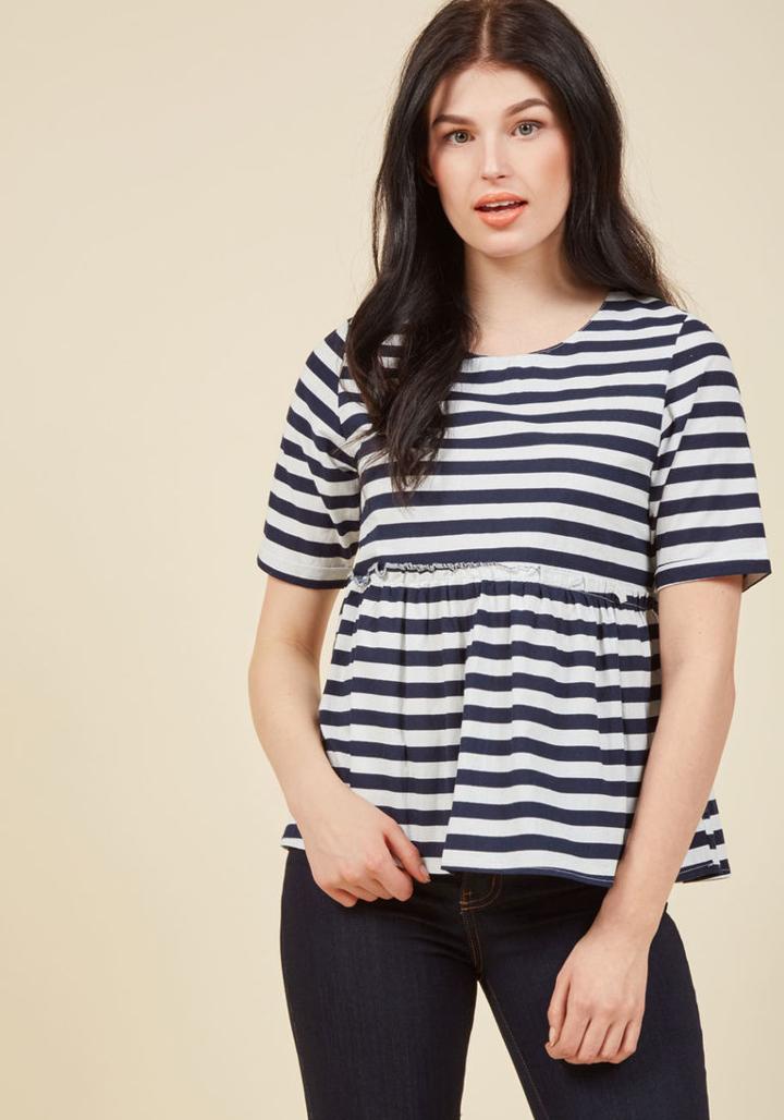  Perfected With A Peplum Striped Top In Xs