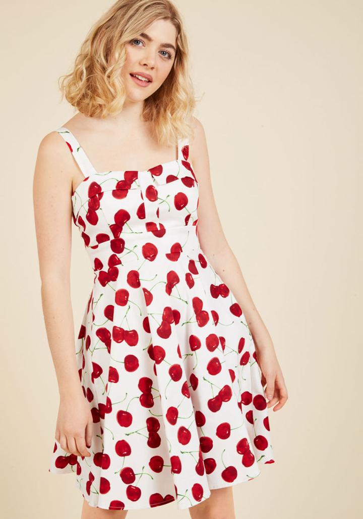 Modcloth Pull Up A Cherry A-line Dress In White