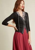 Modcloth Tie-neck Cardigan With Piping In Black In 2x