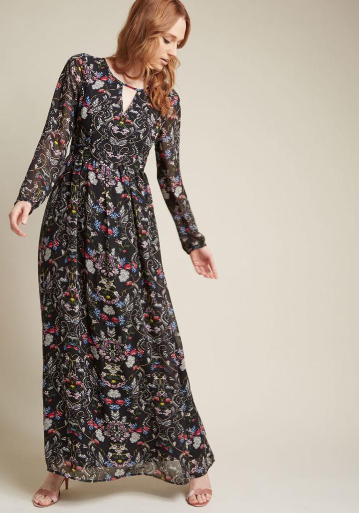 Modcloth Long Sleeve Maxi Dress With Keyhole Neckline In Xxs