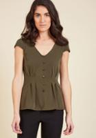 Modcloth Authentically Alluring Top Button-up Top In Olive In L