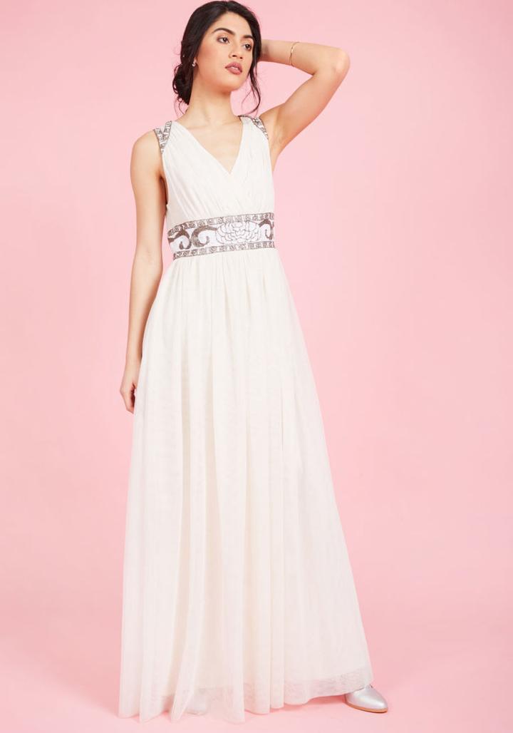 Modcloth Cherished Merriment Maxi Dress In Ivory