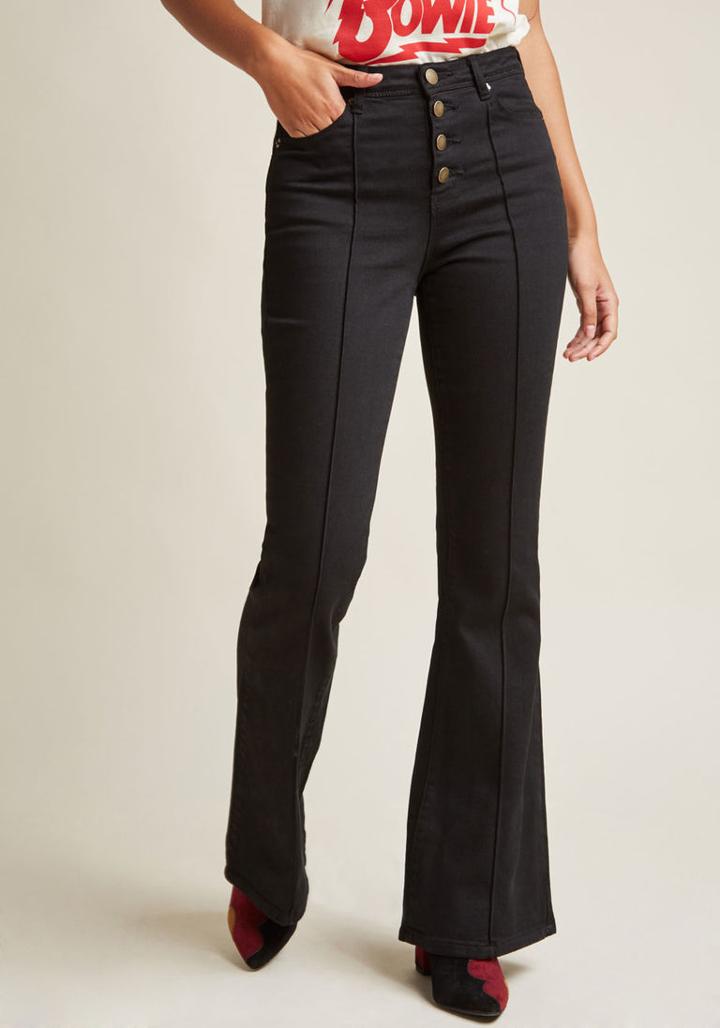 Modcloth Button Fly Flare Jeans In Black In 3x