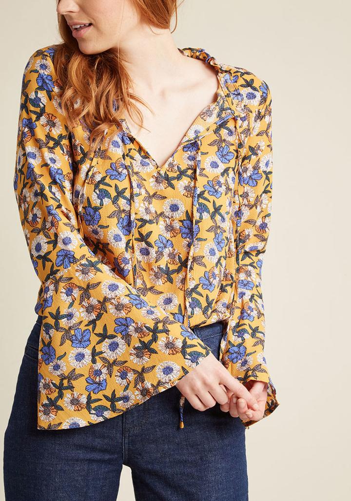 Modcloth Your Boho Moment Long Sleeve Floral Top In 2x