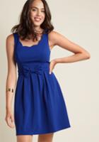 Modcloth Scalloped Pleated A-line Dress In Cobalt