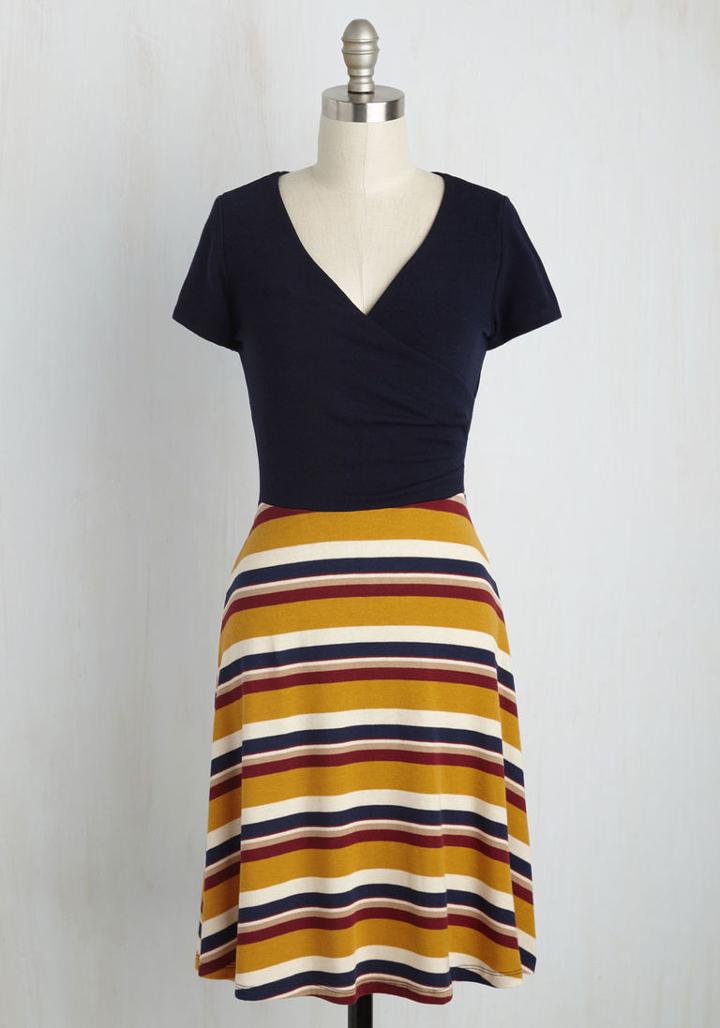 Modcloth Botanical Breakfast A-line Dress In Throwback Stripes In 2x