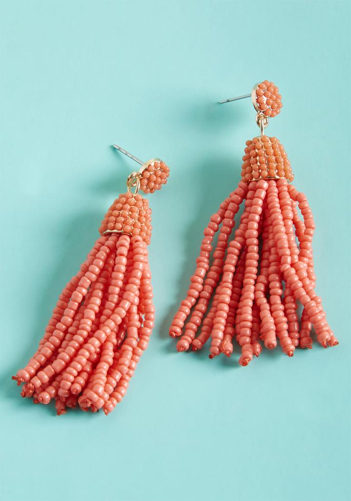 Modcloth Classy Tassels Beaded Earrings In Red