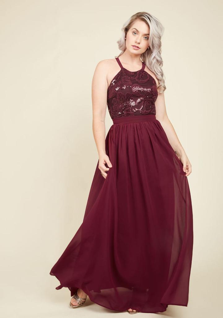 Modcloth Big-time Splendor Maxi Dress In Garnet In S