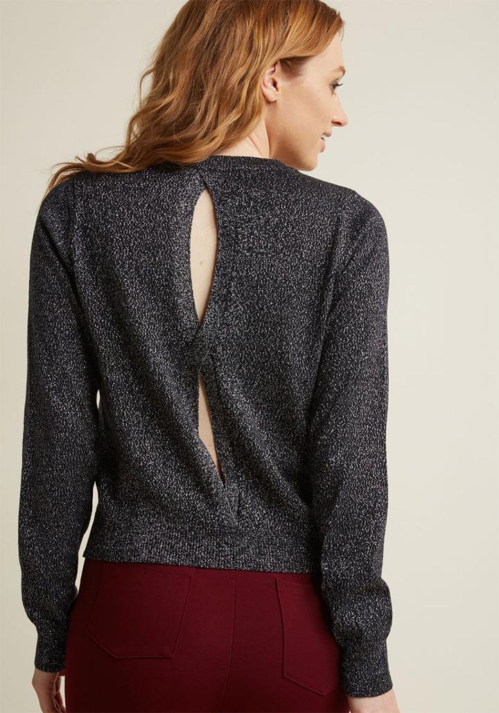 Modcloth Metallic Sweater With Open Back In Black In L