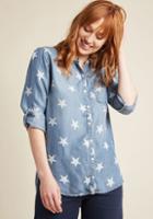 Modcloth First Style I See Tonight Chambray Button-up Top In S