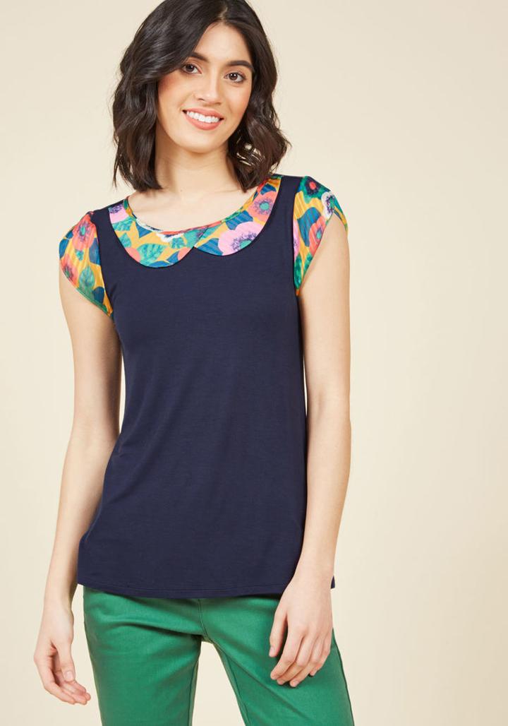 Workweek Wonder Knit Top In Floral Navy In Xxs
