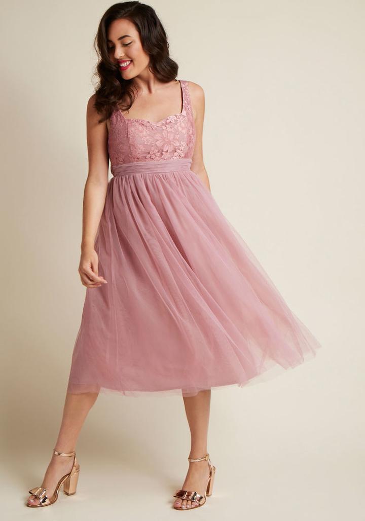 Modcloth Graceful Greatness Fit And Flare Dress In Mauve In Xs