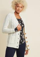 Modcloth Fireside Cable Knit Cardigan In Eggshell In 4x