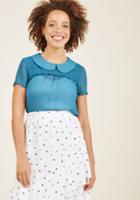 Modcloth Short-sleeved Peter Pan Collar Top In Ocean In M
