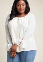 Modcloth Mixed Media Long Sleeve Button-up Top In Eggshell In Xs
