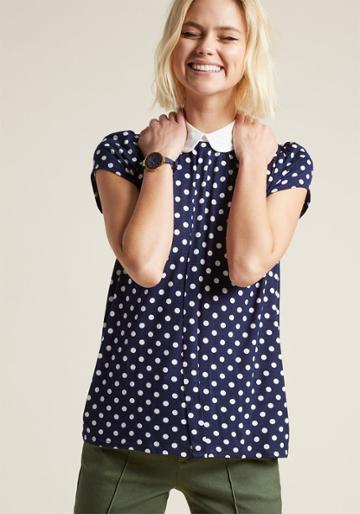 Modcloth Perfected Polish Knit Top In Dotted Navy In 2x