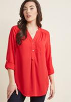 Modcloth Pam Breeze-ly Long Sleeve Tunic In Tomato In Xl