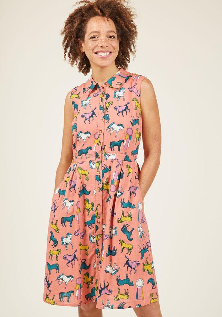 Modcloth Broadcast Coordinator Sleeveless Shirt Dress In Horse In Xl