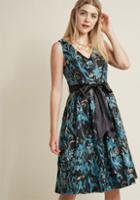 Modcloth Jacquard Fit And Flare Dress With Pockets In Vines In Xxs