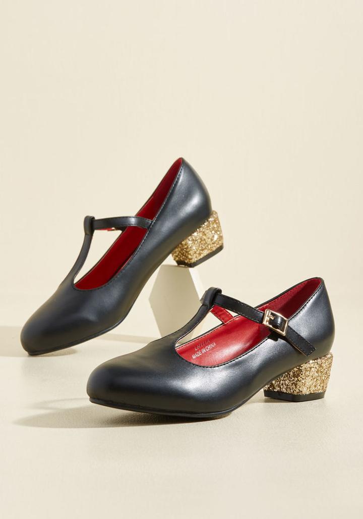 Modcloth That Certain Sparkle T-strap Heel In Night