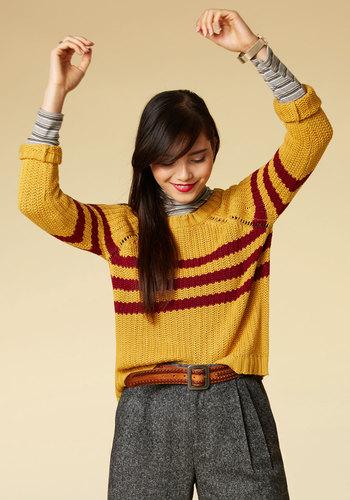  Mind Over Alma Mater Striped Sweater In Marigold In Xxs
