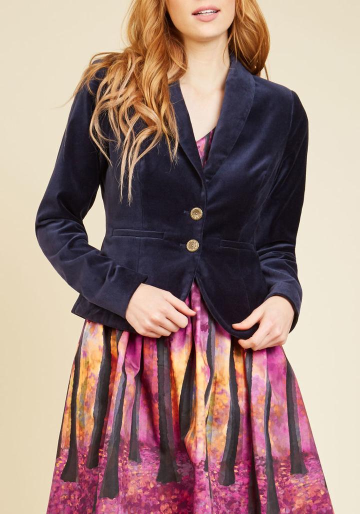 Modcloth Velvet Executive Blazer In Navy