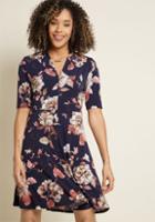 Modcloth Warranted Wanderlust Floral Knit Dress In Navy In 1x