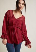 Modcloth Lace Peasant Top In Burgundy In 4x