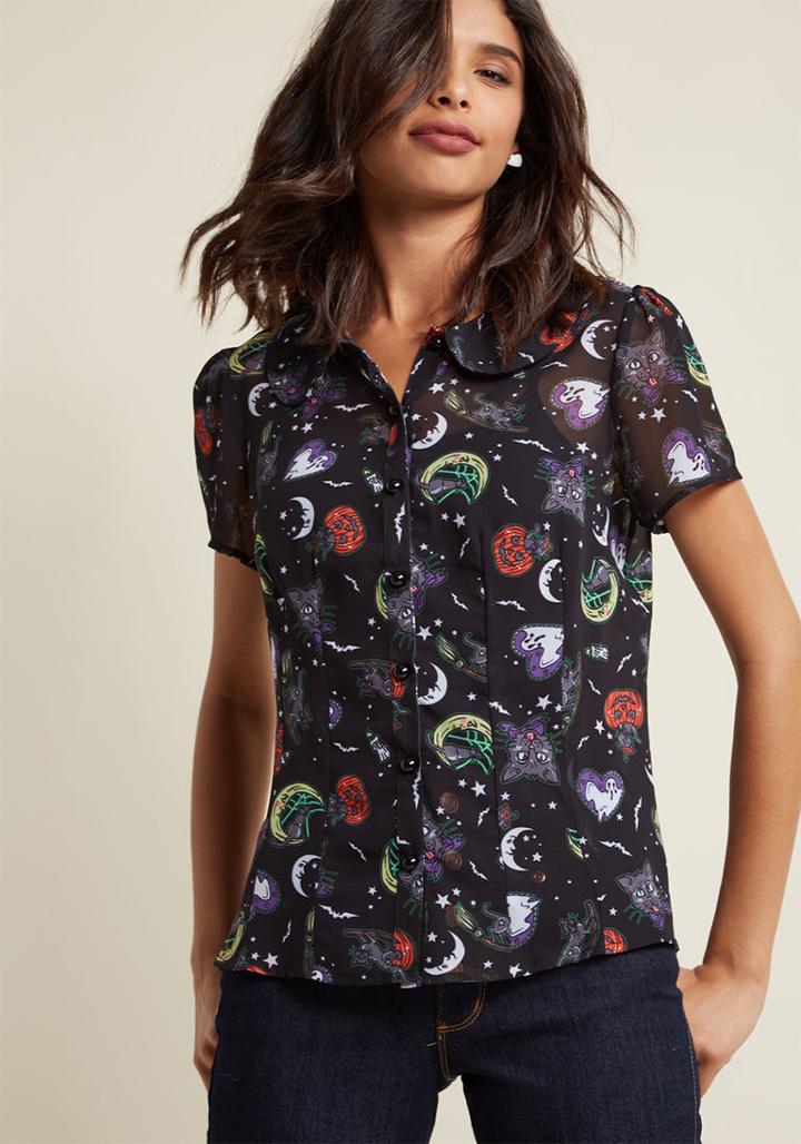 Hellbunny Hell Bunny Haunt For Nothing Button-up Top In Xl