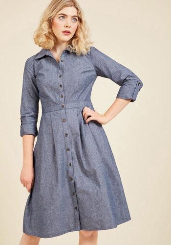 Broadcast Coordinator Shirt Dress In Chambray In Xxs