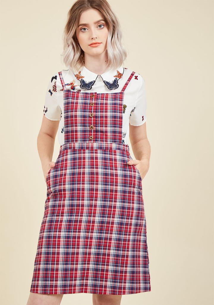 Modcloth Penchant For Pockets Plaid Jumper In M