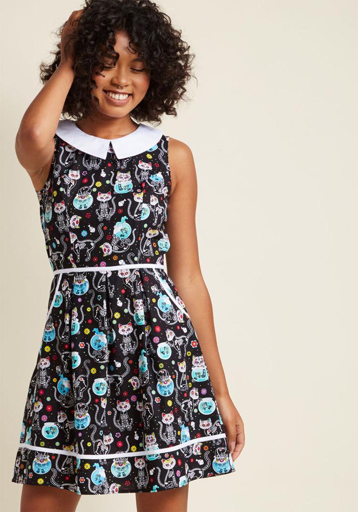 Modcloth Rad To The Bone A-line Dress In Feline In M