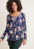 Modcloth Embracing Basic Long Sleeve Top In Navy Bloom In S