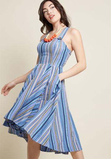 Collectif Kitschy Charisma A-line Midi Dress In Stripes In 8 (uk)