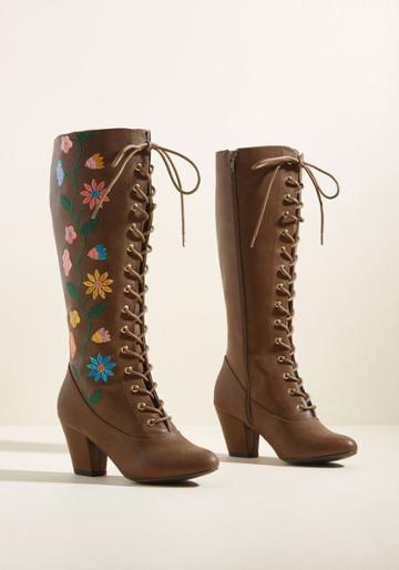  Show The Day What You&rsquo;re Made Of In These Sassy Brown Boots By B.a.i.t. Footwear! Boasting Vine-like, Colorfully Embroidered Blossoms And Tapered Block Heels, This Lace-up, Faux-leather Pair Has You Feeling Simply Unstoppable.
