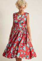 Modcloth Fabulous Fit And Flare Dress With Pockets In Red Floral In M