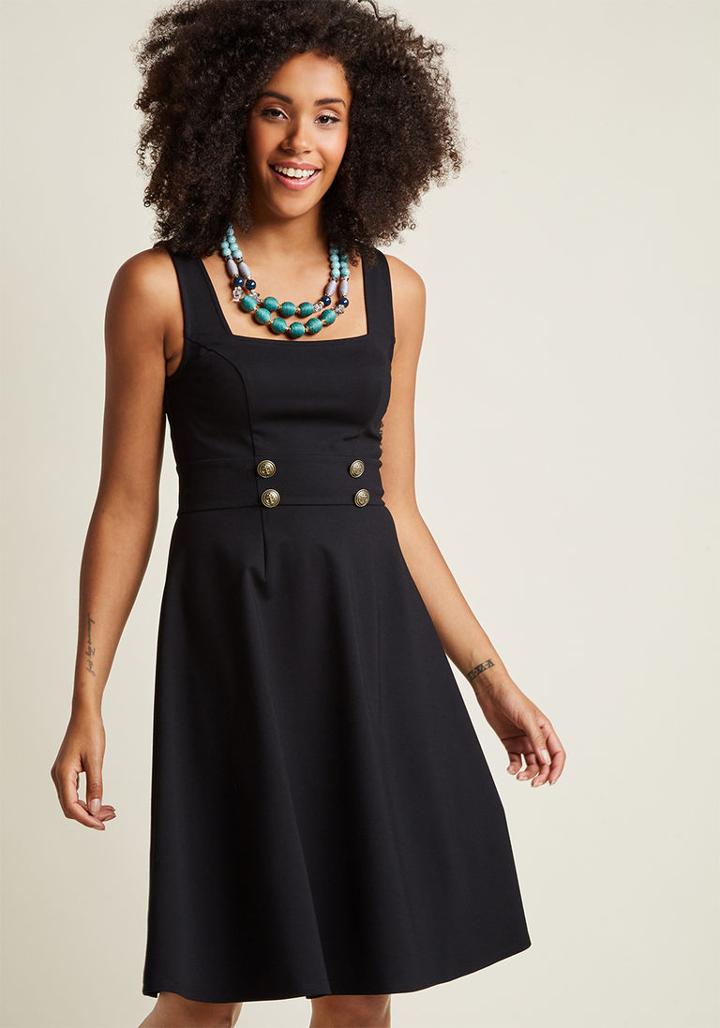 Modcloth Square Neck Sleeveless A-line Dress In Black In S
