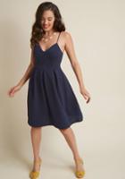 Modcloth V-neck Pleated A-line Dress In Navy In Xxs