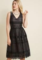 Modcloth Sleeveless Lace Fit And Flare Dress In Black In L