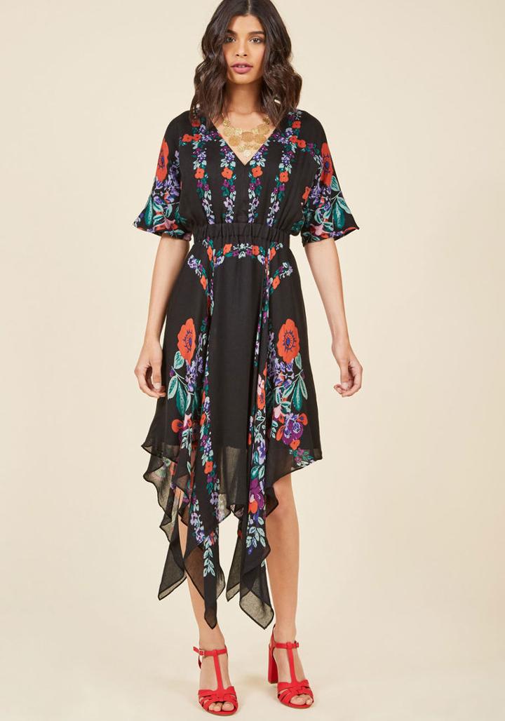 Modcloth Talented Gallery Director Midi Dress In Throwback Black In Xl