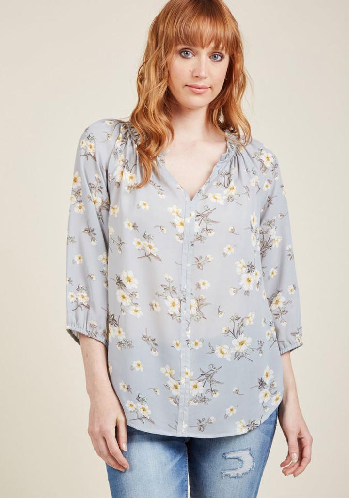 Modcloth Freshness In Seconds Sheer Floral Top In M
