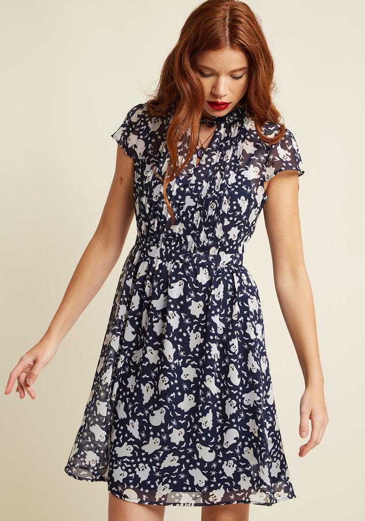 Modcloth Oh Say Can Museum A-line Dress In Boo In Xxs