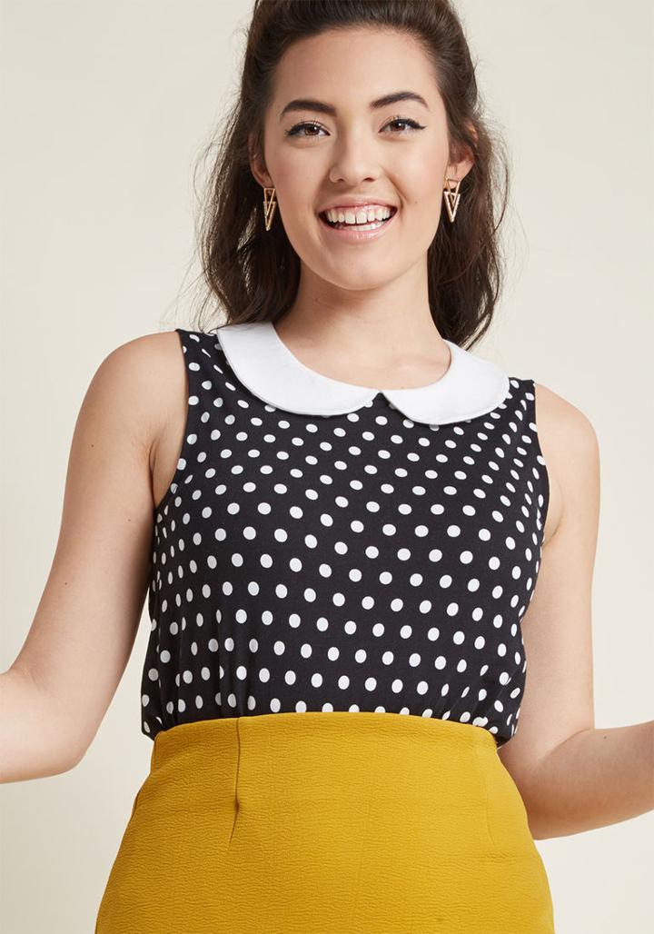 Modcloth Everyday Fave Tank Top In Dotted Black In Xxs