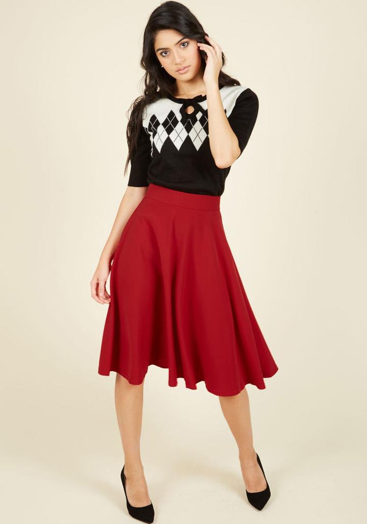 Modcloth Bugle Joy Midi Skirt In Scarlet